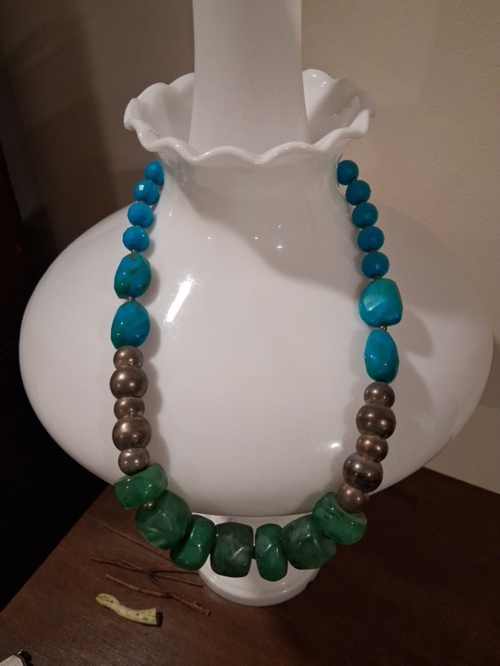 Handcrafted Turquoise and Green Chunky Bead Necklace